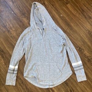 Mix Light Gray Hooded V-Neck Sweater